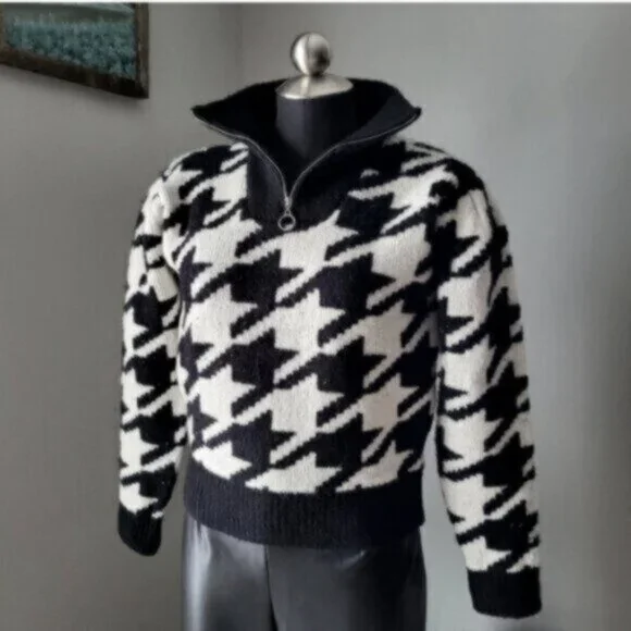 DEX Houndstooth Cropped Mock Neck Sweater NWT Sz XL - Picture 14 of 14
